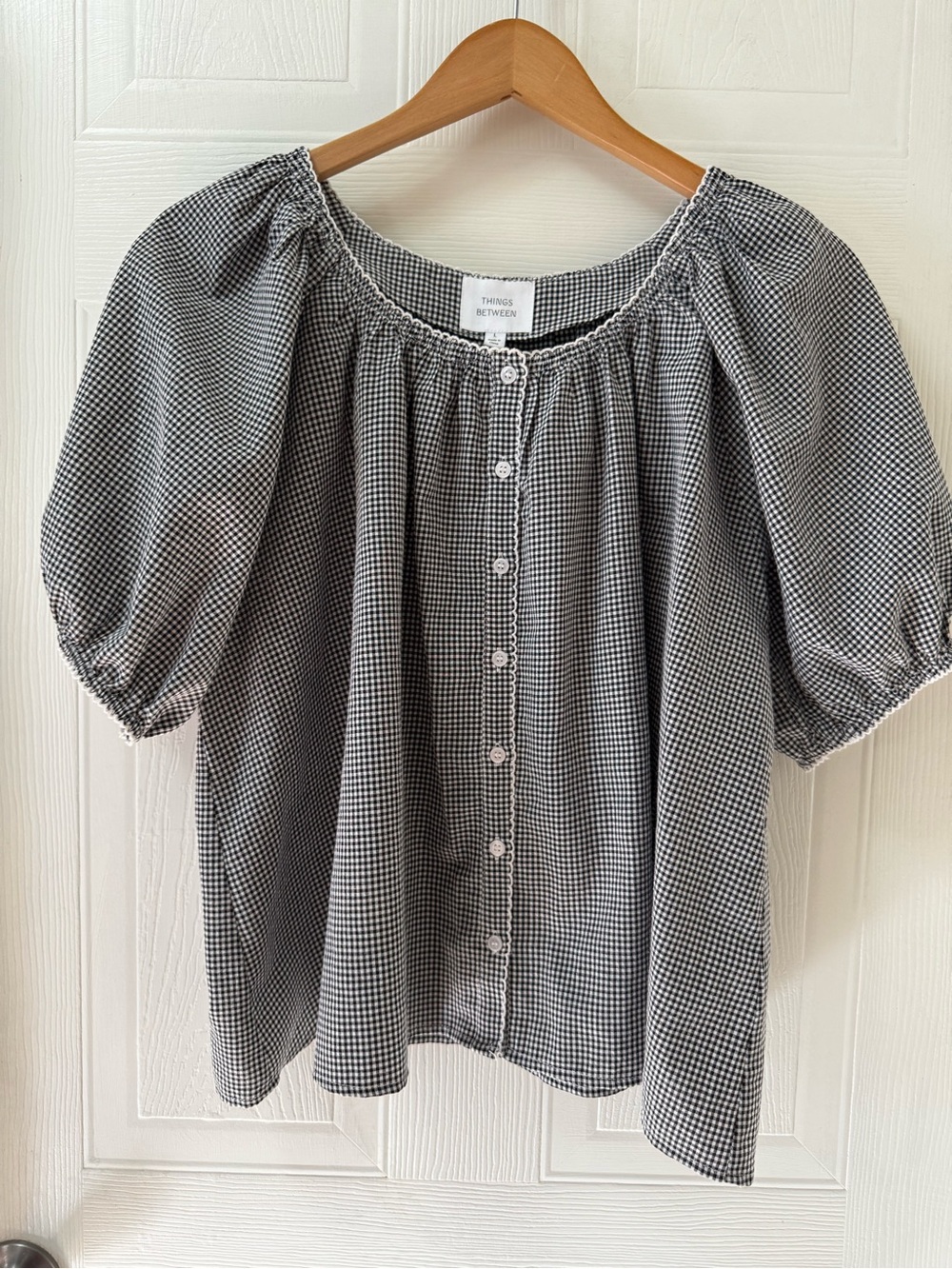 Things Between Black Gingham Puff-Sleeve Button Blouse